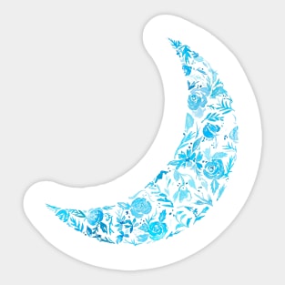 blue floral moon Sticker